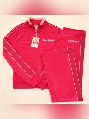 Juicy Couture Velour Vixen Pink / Flamingo Track Set - M